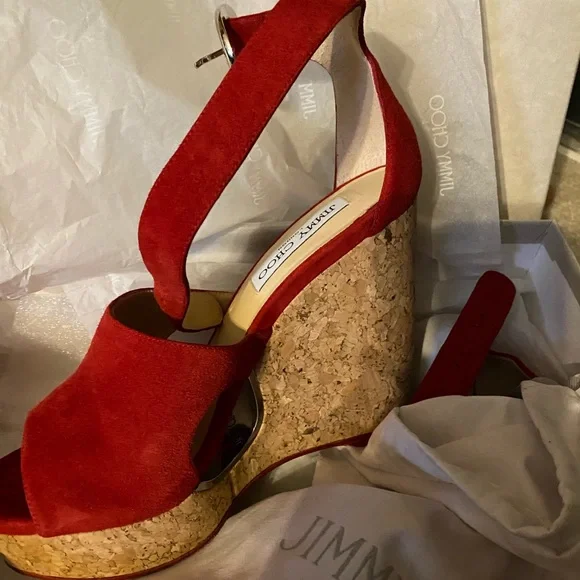 Jimmy Choo Red Suede wedges - Picture 3 of 5